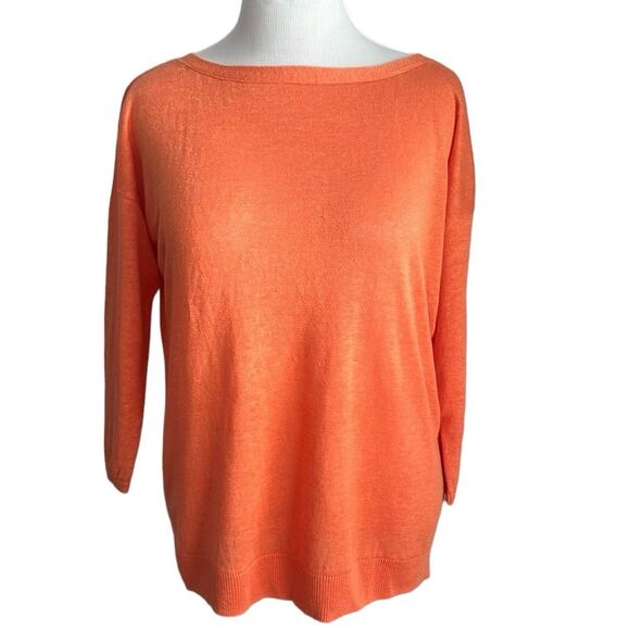 TALBOTS 100% Linen Coral 3/4 Sleeve Knit Casual Sweater Tassel Tie Back Size M - Picture 1 of 9